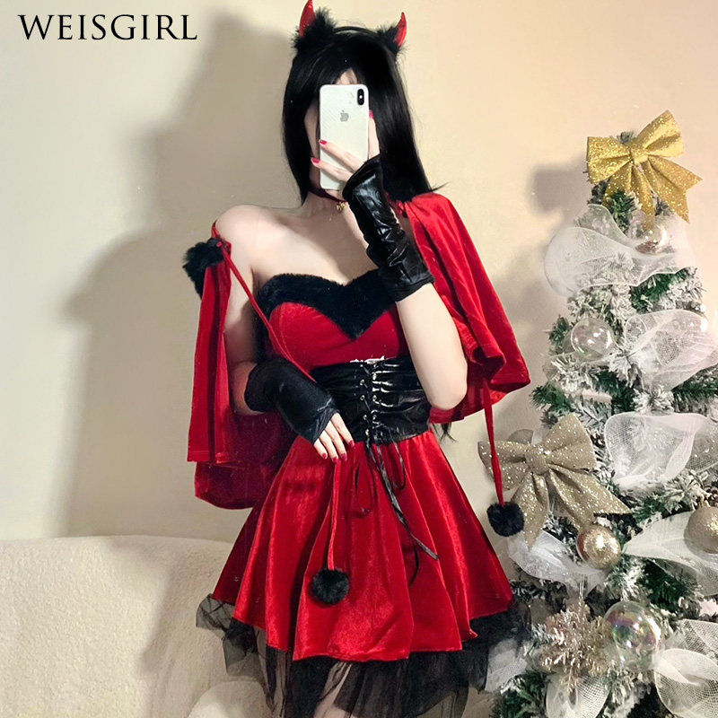 万圣节暗黑小恶魔性感猫女纯欲套装制服诱感cos新年圣诞节日服装