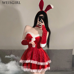 性感兔子COS节日派对服装兔女郎制服纯欲套装新年衣服麋鹿圣诞装