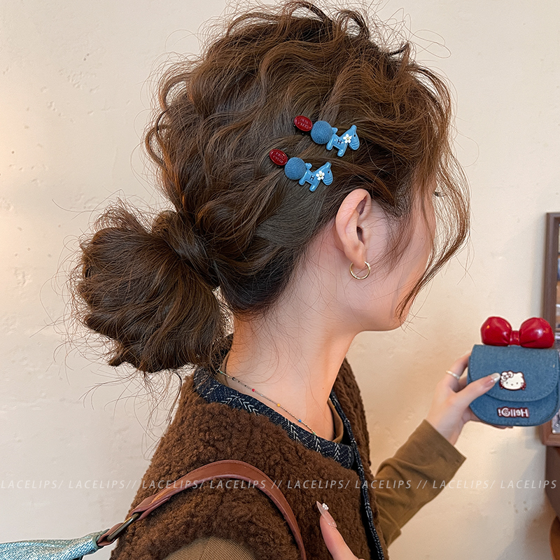 蓝色小马圆球刘海发夹女2025新款