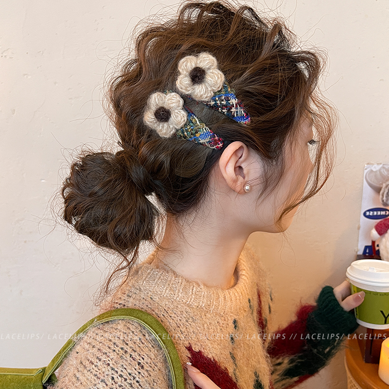 彩色格纹花朵三角发夹女2025新款