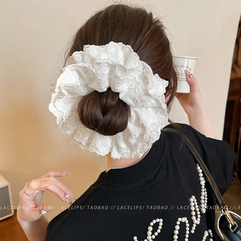 韩系白色双层蕾丝大肠发圈头绳