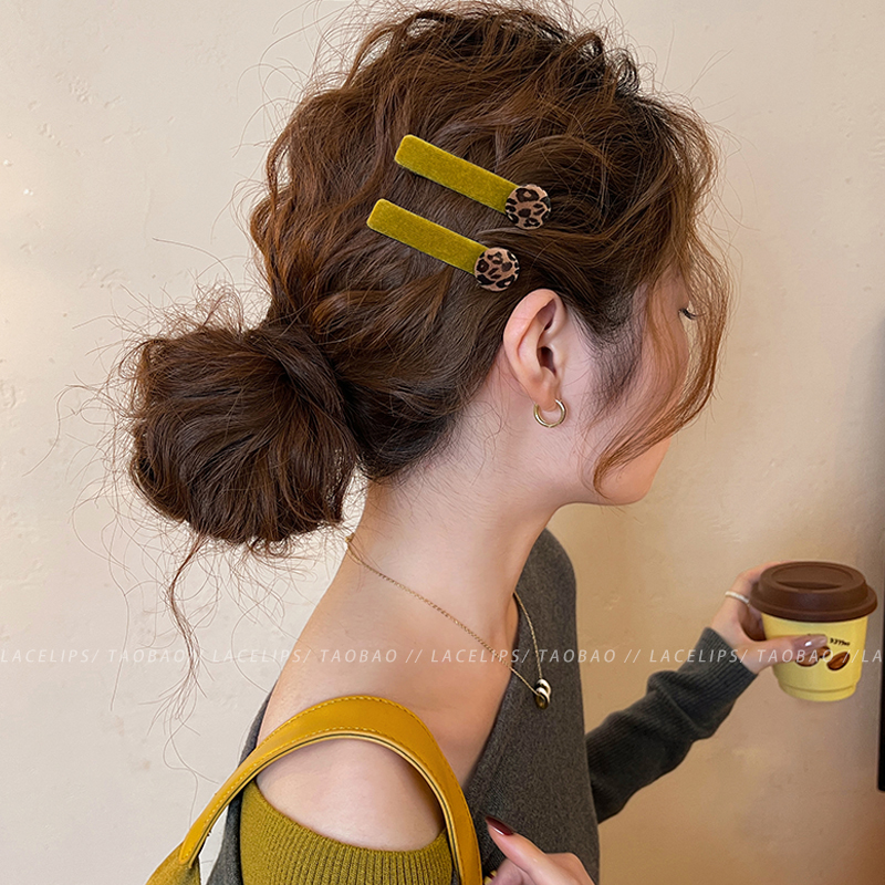 豹纹球球~丝绒发夹女一字发卡刘海夹前额边夹2025新款鸭嘴夹头饰