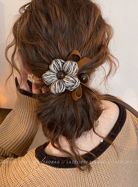 毛线花朵蝴蝶结发圈女高级感慵懒风扎丸子头发绳复古头绳秋冬发饰