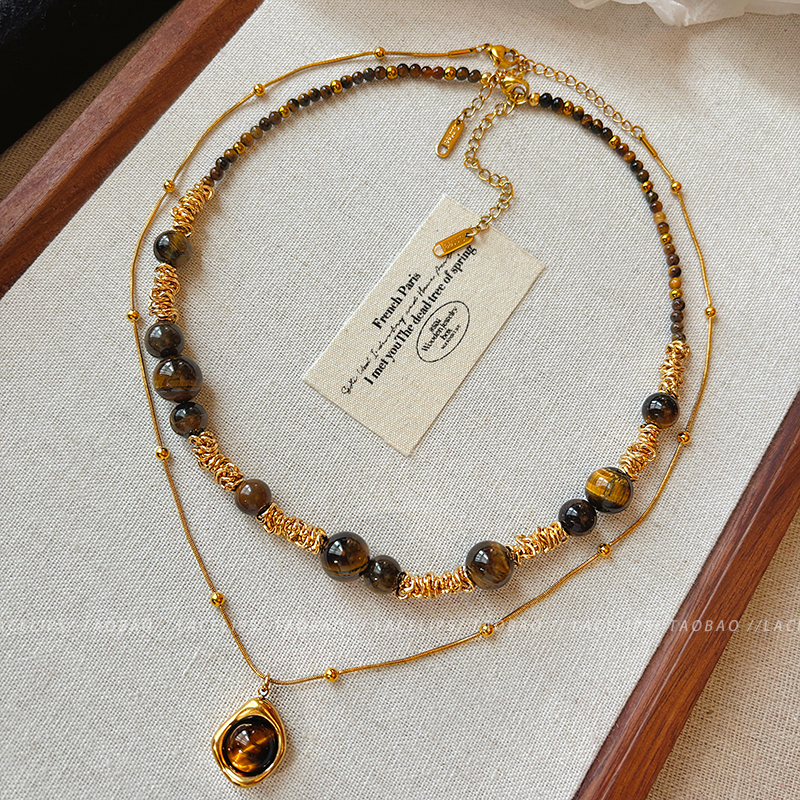 秋日虎眼石串珠项链女2025新款