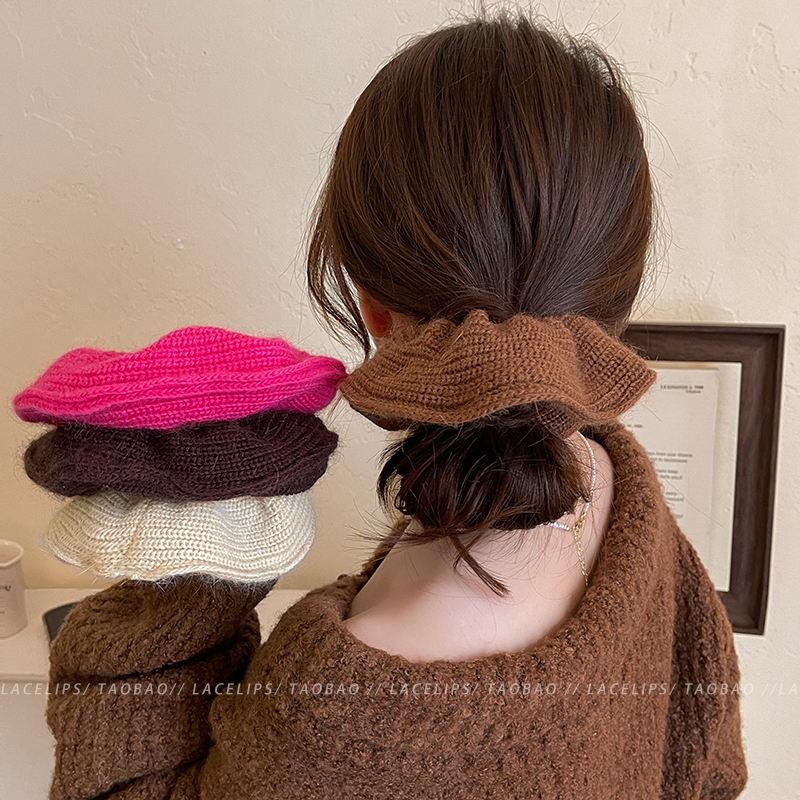 韩系温柔~纯色毛绒针织发圈头绳