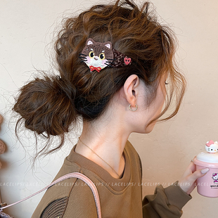可爱猫咪卡通毛绒发夹女前额刘海夹子头饰2026新款高端侧边夹发卡