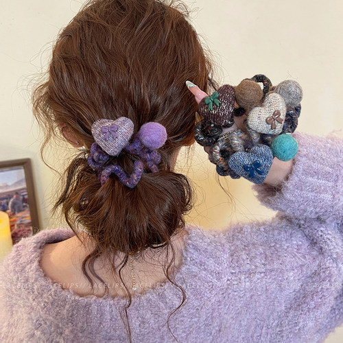 爱心毛毡球电话线发圈女高级感