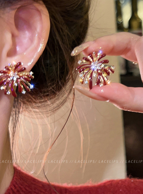 璀璨烟火~耳钉女轻奢闪钻烟花耳环2025新款高级感精致圣诞节耳饰