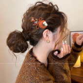 卡通南瓜小熊毛线发夹女可爱边夹侧边发卡2026新款 高端刘海夹头饰