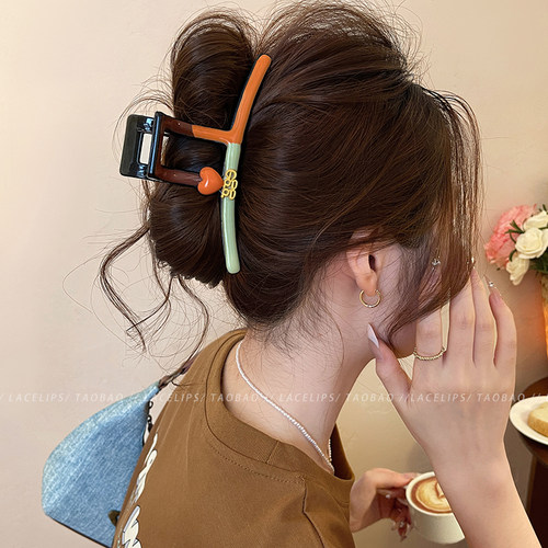 橙色记忆~字母抓夹鲨鱼夹女