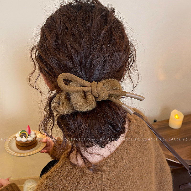 冬日蝴蝶结毛绒发圈女高级感洋气时尚扎头发绳皮筋头绳巨好看发饰,饰品/流行首饰/时尚饰品新,发饰,淘宝优惠券,粉丝福利购,淘宝优惠卷