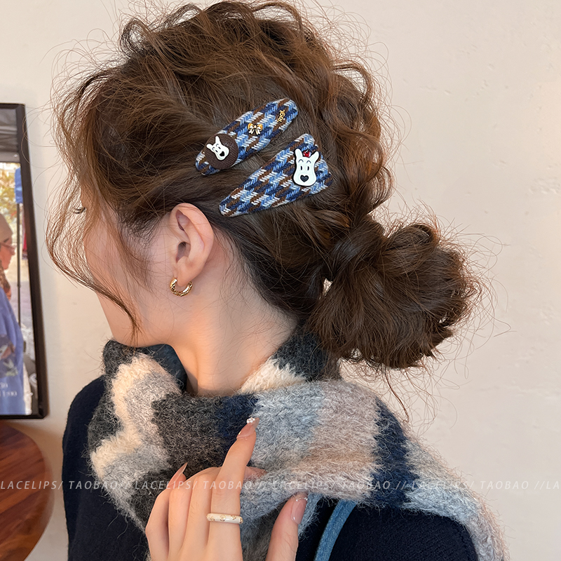 可爱小狗格纹刘海发夹女2025新款