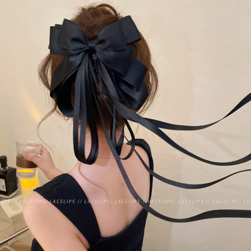 黑色蝴蝶结飘带抓夹女高级感