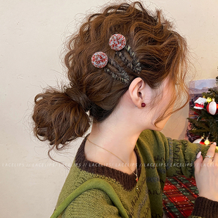 彩色毛球毛线发夹女边夹侧边发卡2025新款 高端刘海夹子前额头饰冬