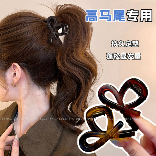 蝴蝶结高马尾半扎发抓夹女高级感