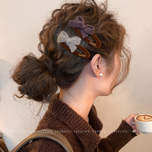 毛线蝴蝶结丝绒发夹女气质发卡侧边夹前额刘海夹2025新款 高端头饰