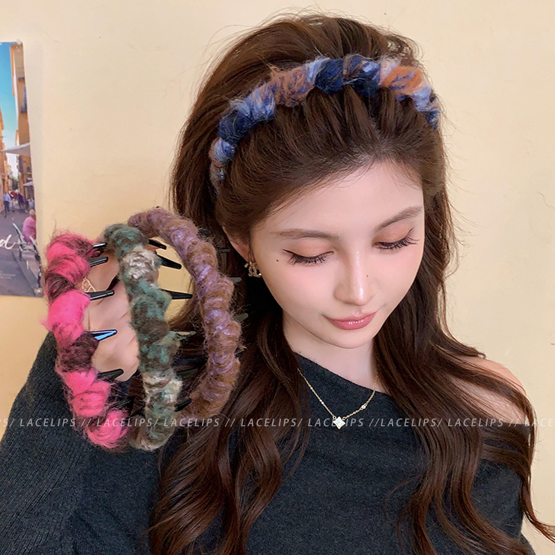 秋冬晕染毛绒带齿发箍女2025新款