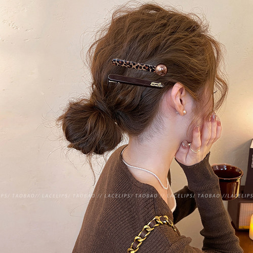 豹纹一字发夹女2025新款高端