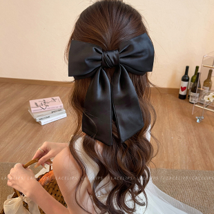 法式缎面黑蝴蝶结发夹女后脑勺弹簧夹子2026新款气质发卡高端头饰