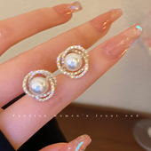 富家千金 小众设计感珍珠耳钉女轻奢高级感镶钻轻奢耳环耳饰品潮