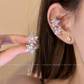 爆闪双星星无耳洞耳夹女高级感轻奢耳环独特绝美气质耳骨夹耳饰品