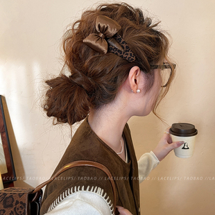 丝绒蝴蝶结豹纹发夹女边夹侧边发卡前额刘海夹子2026新款高端头饰