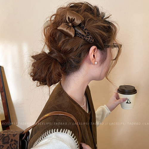 丝绒蝴蝶结豹纹发夹女2025新款