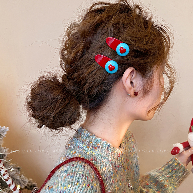 圣诞氛围~爱心撞色发夹女