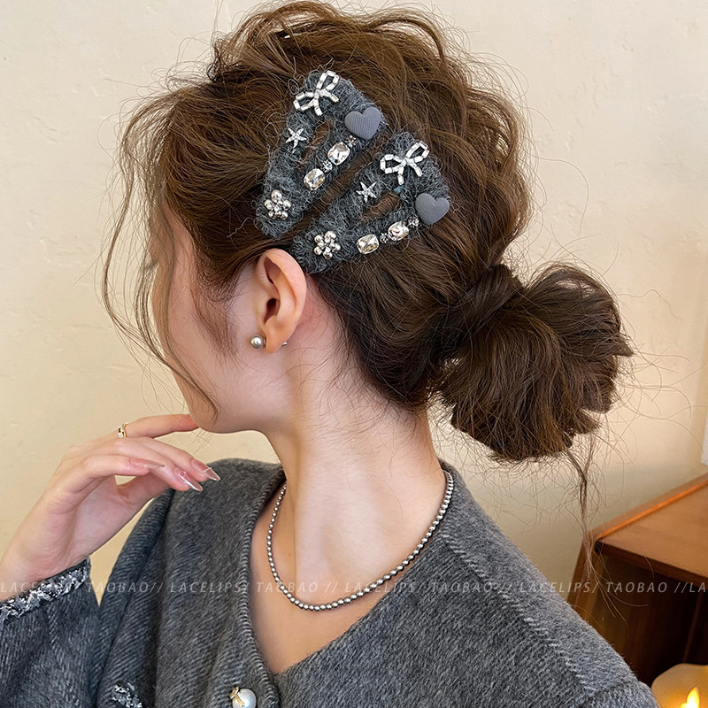 韩系毛线闪钻发夹女2025新款