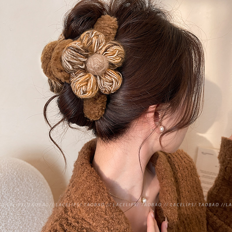 秋冬毛线花朵抓夹大号女2025新高级感毛绒鲨鱼夹子后脑勺发夹头饰,饰品/流行首饰/时尚饰品新,发饰,淘宝优惠券,粉丝福利购,淘宝优惠卷