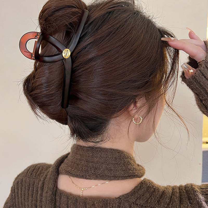 新款高级感玳瑁色金标字母抓夹