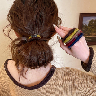 布标毛线缠绕皮筋发圈女高弹力不伤发头绳扎丸子头发绳高级感发饰