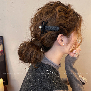 气质蝴蝶结闪钻发夹女毛线发卡前额刘海夹子头饰2025新款 高端边夹