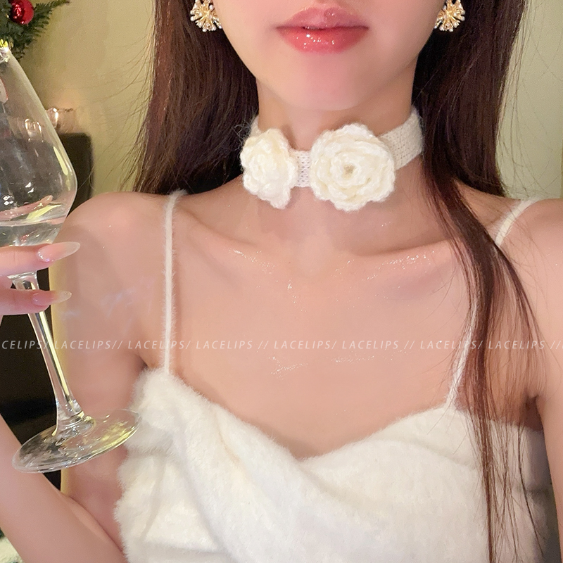纯白爱恋~针织花朵项链女款