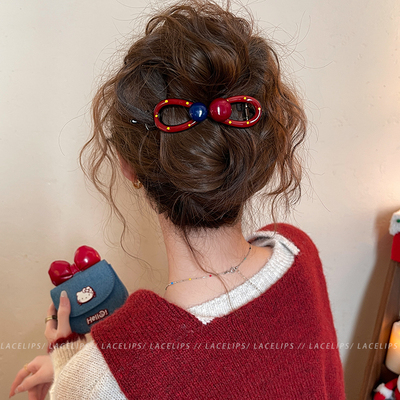 红色波点圆珠扭扭夹女2026新款