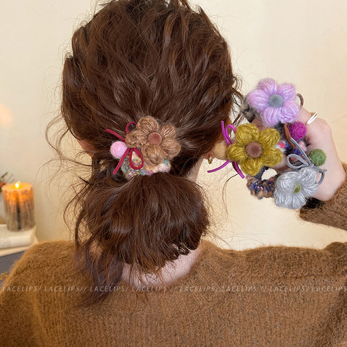 甜美花朵蝴蝶结发圈女高级感