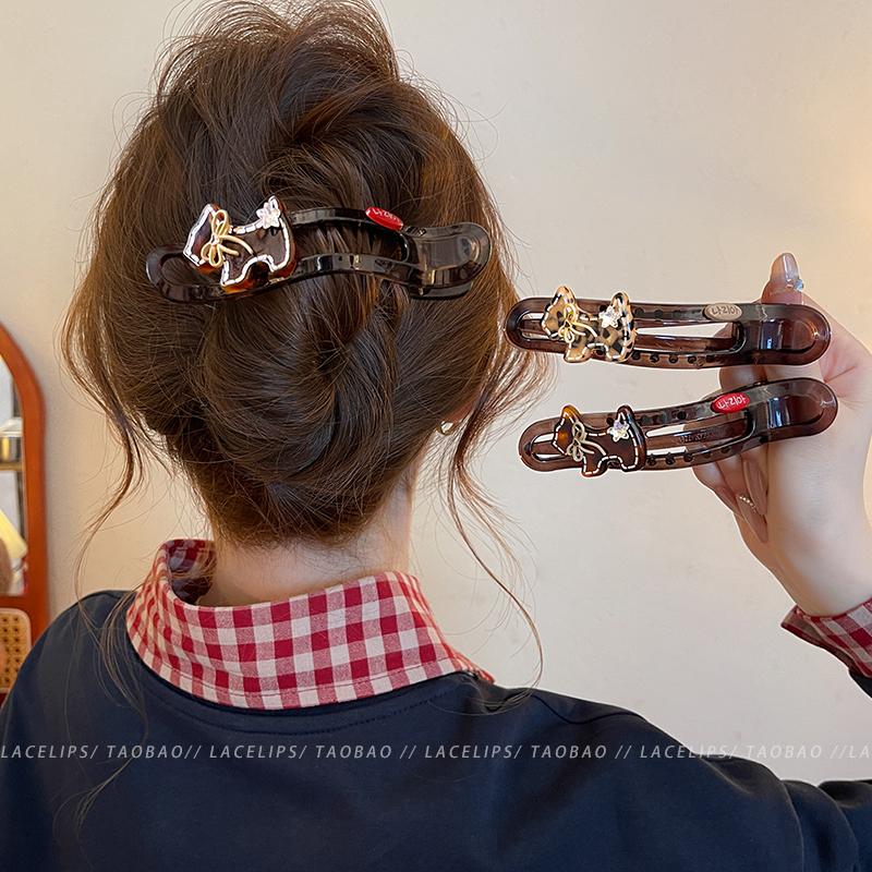 复古豹纹小狗发夹女2025新款