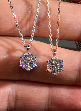 镀18k金白仿莫桑石经典六爪2克拉仿真钻石女清新简约锁骨链吊坠