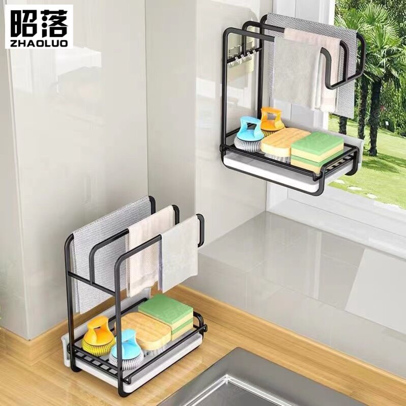 桌面小型台式毛巾架免打孔厨房置物架沥水架布毛巾收纳架可移动