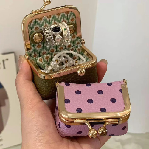 精致可爱迷你波点口金包小巧戒指耳环饰品便携收纳盒首饰盒零钱包