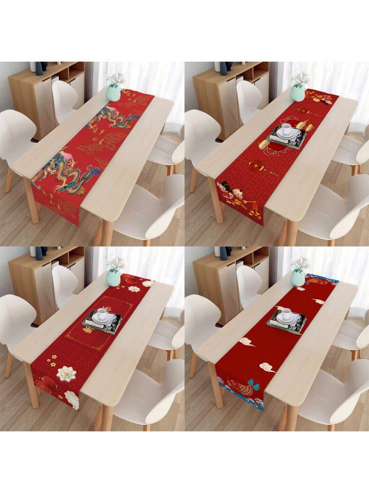 2024新年桌布桌旗新款龙年过年节日礼品装饰布电视柜茶几台布亚麻