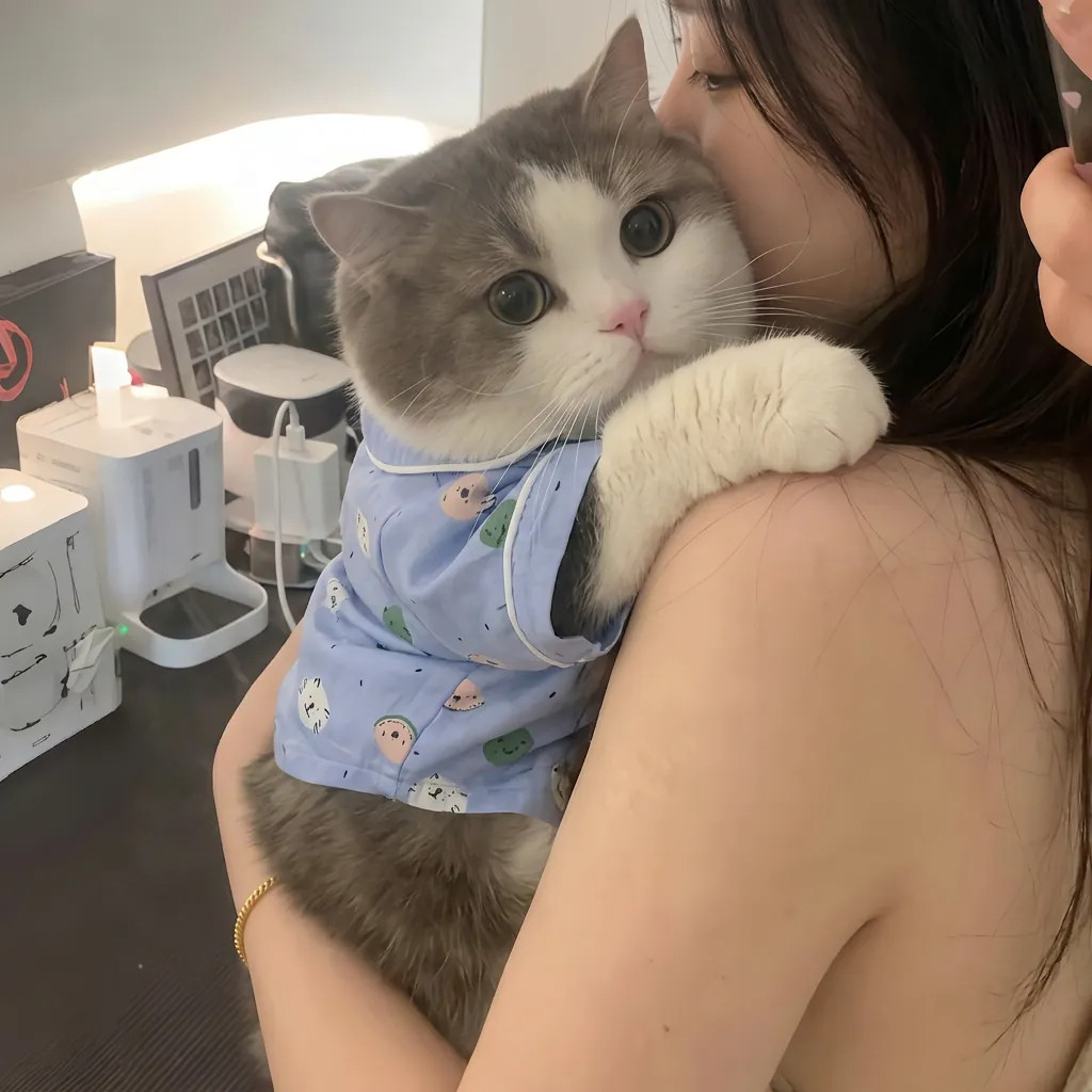 猫咪衣服中小型犬开胸睡衣秋季棉质透气防掉毛家居服免着凉空调服
