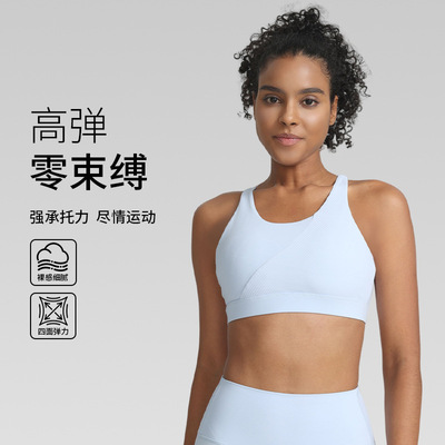 新款运动内衣高强度罗纹拼接健身文胸加大码瑜伽背心防震聚拢文胸