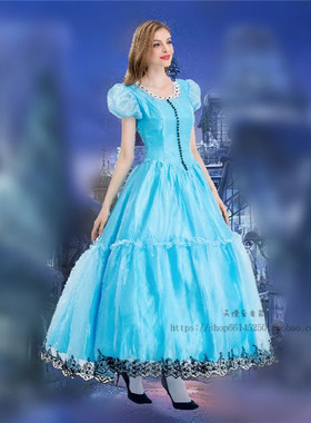 万圣节迪士尼蓝色爱丽丝灰姑娘白雪公主裙晚礼服COSPLY演出服装