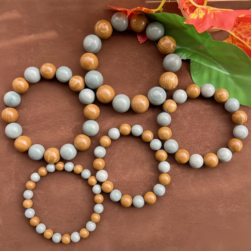 天然阿拉善玛瑙手串金丝玉双色手链龙纹大颗粒民族风水晶饰品礼物