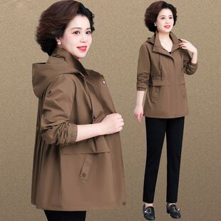 中老年人春秋外套女款大码遮肚妈妈过年衣服洋气阔太太中长款风衣