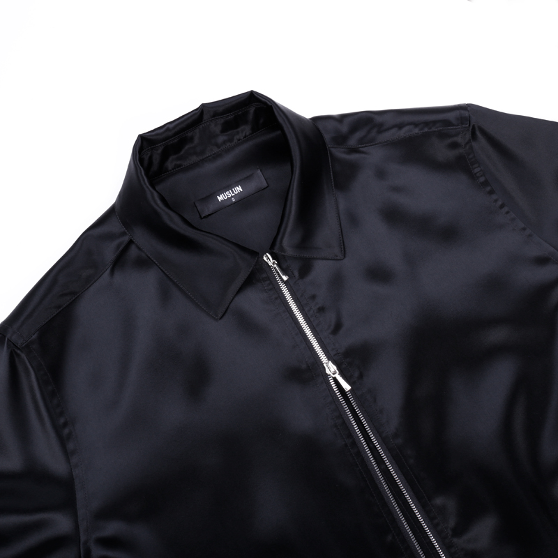 MUSLUN缪伦设计师品牌凉感醋酸拉链翻领长袖衬衣 宽松版型