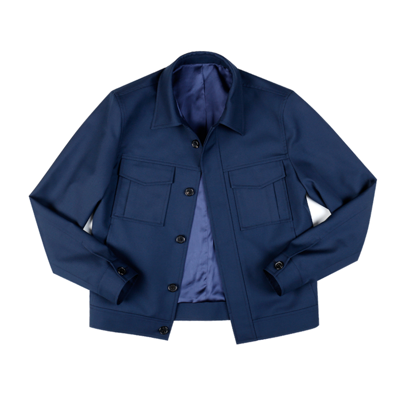 MUSLUN缪伦秋冬精纺50%羊毛翻领男士夹克外套轻熟风藏青色