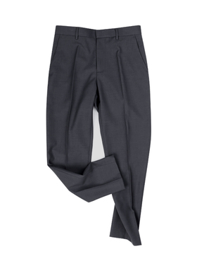 设计师品牌MUSLUN烟灰色精纺羊毛混纺修身简约男西裤