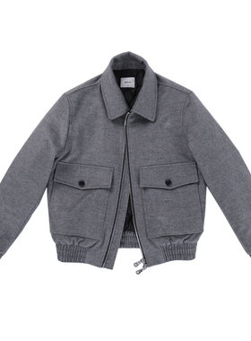 MUSLUN10%羊绒90%羊毛短顺呢料秋冬加厚夹棉衣外套灰色